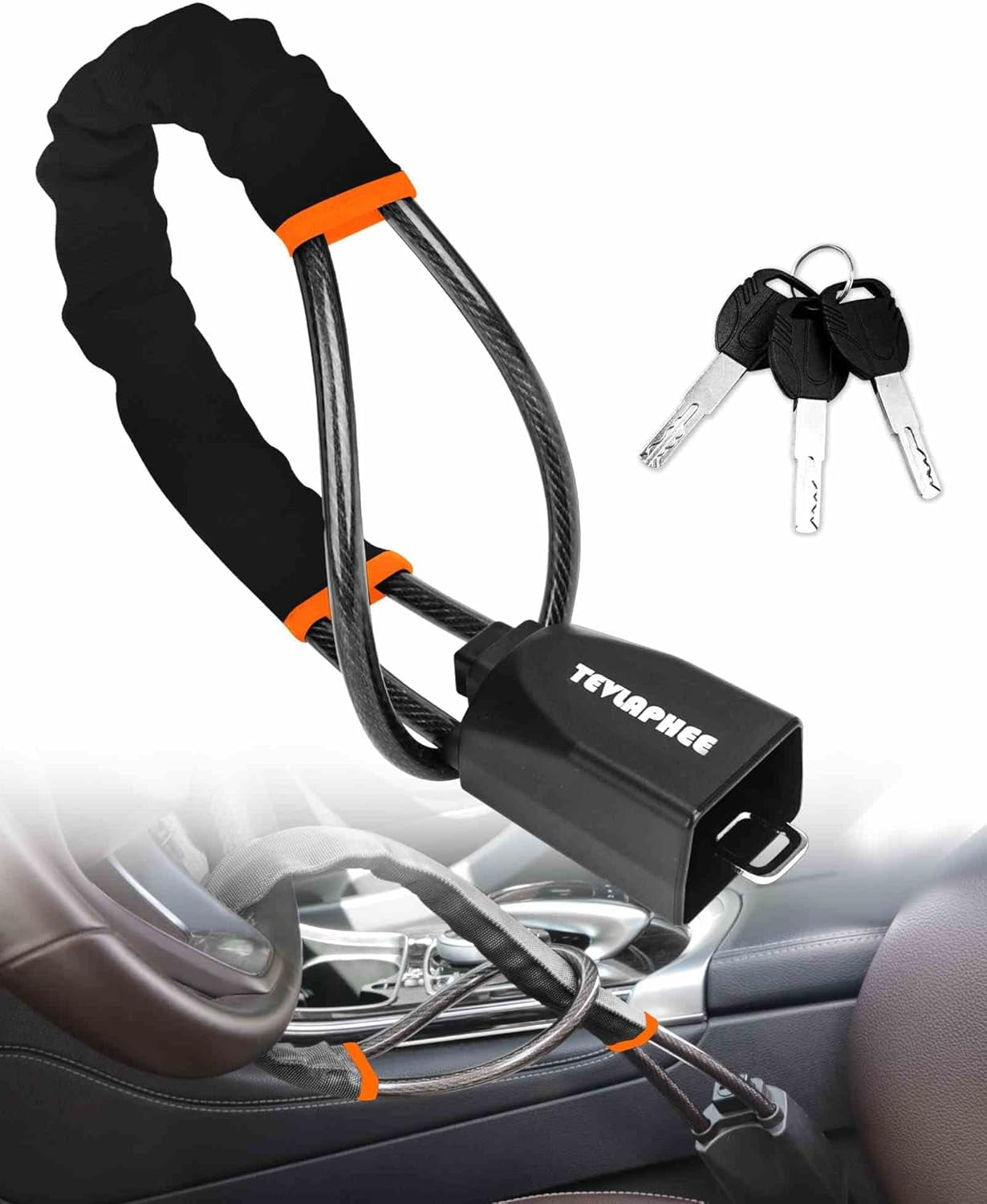 Steering Wheel Lock Seat Belt Lock Universal Anti Theft Car Device Car Lock Car Theft Prevention with 3 Keys for Car Security Fit Most Vehicles Truck SUV Van(Yellow)